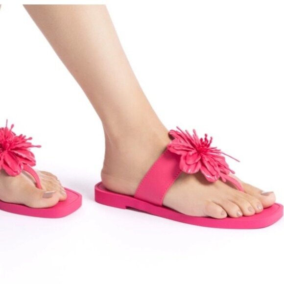 LARROUDE Hibiscus Flower Flip Flop Sandals in Pink Size 6/7 - Picture 12 of 12